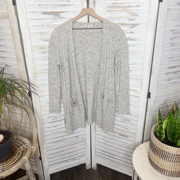Madewell Women's Donegal Kent Open Cardigan Sweater Flecked Knit Gray Cream S - Picture 13 of 13